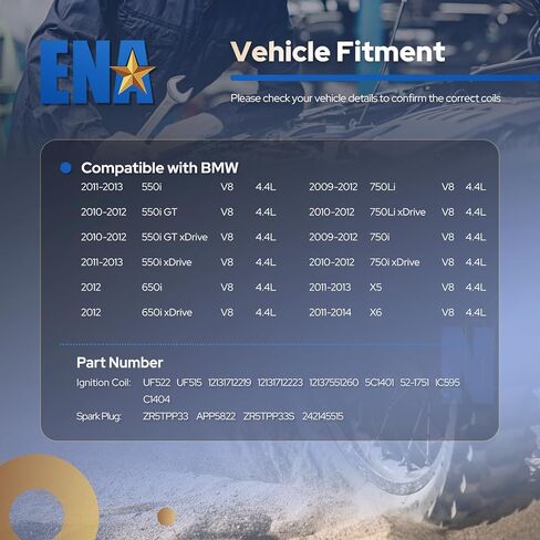 حزمة ملف الإشعال ENA وشمعات الإشعال البلاتينية إيريديوم متوافقة مع BMW 550i GT 650i 750Li 750i xDrive X5 X6 2008 2009 2010 2011 2012 2013 2014 4.4L V8 لاستبدال UF515 ZR5TPP33 مجموعة من 8 in Kuwait