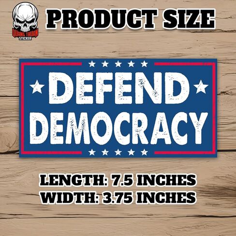 Defend Democracy | Bumper Sticker or Car Magnet | Defend Democracy Retro Blue Magnetic Decorations for Cars [7.5x3.75] in Saudi Arabia
