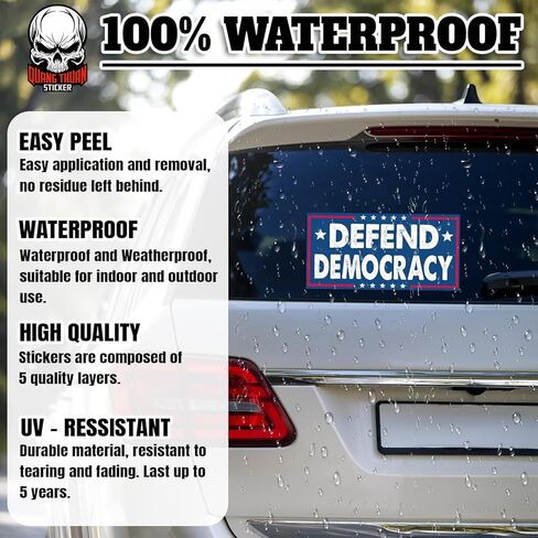 Defend Democracy | Bumper Sticker or Car Magnet | Defend Democracy Retro Blue Magnetic Decorations for Cars [7.5x3.75] in Saudi Arabia