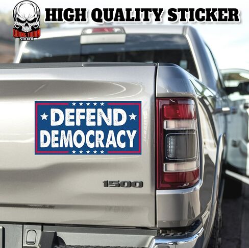 Defend Democracy | Bumper Sticker or Car Magnet | Defend Democracy Retro Blue Magnetic Decorations for Cars [7.5x3.75] in Saudi Arabia