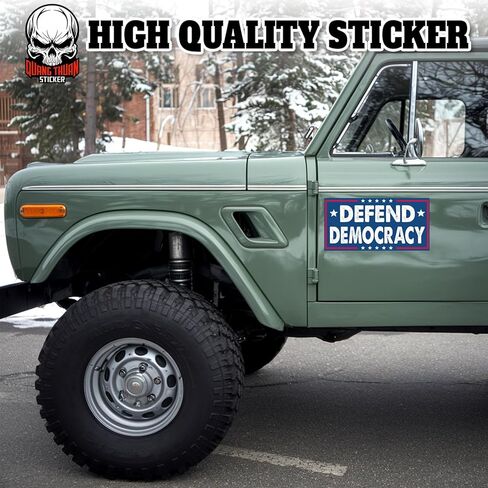 Defend Democracy | Bumper Sticker or Car Magnet | Defend Democracy Retro Blue Magnetic Decorations for Cars [7.5x3.75] in Saudi Arabia
