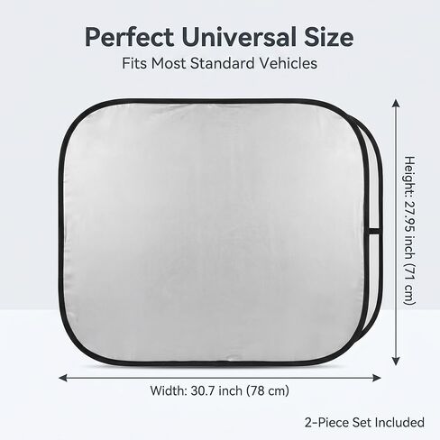 2 PCS Car Front Windshield Sunshade, 27.95 x 30.7 Inches Foldable Reflective Sun Shade with Metal Ring, Keep Vehicle Cool, Universal for Most Cars, Trucks, SUVs (Silver) in Saudi Arabia