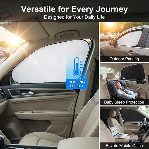 2 PCS Car Front Windshield Sunshade, 27.95 x 30.7 Inches Foldable Reflective Sun Shade with Metal Ring, Keep Vehicle Cool, Universal for Most Cars, Trucks, SUVs (Silver) in Saudi Arabia