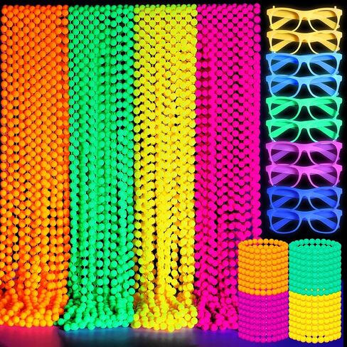 60 Pcs Glow in the Dark Party Supplies Neon Party Favors Jewelry Glow in the Dark Glasses Beaded Necklaces Bracelets Neon Accessories 80s Birthday Photo Booth Props for Women Men Adult Game in Saudi Arabia