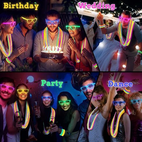 60 Pcs Glow in the Dark Party Supplies Neon Party Favors Jewelry Glow in the Dark Glasses Beaded Necklaces Bracelets Neon Accessories 80s Birthday Photo Booth Props for Women Men Adult Game in Saudi Arabia
