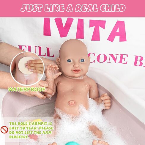 IVITA 14 بوصة دمى أطفال سيليكون مغناطيسية وزنها 4 رطل، [ليست فينيل]، سيليكون كامل الجسم تولد من جديد نابض بالحياة وواقعي وواقعي للأطفال حديثي الولادة الناعمين مع مجموعة تغذية وصندوق هدايا للأطفال بعمر 3 سنوات فما فوق in Kuwait