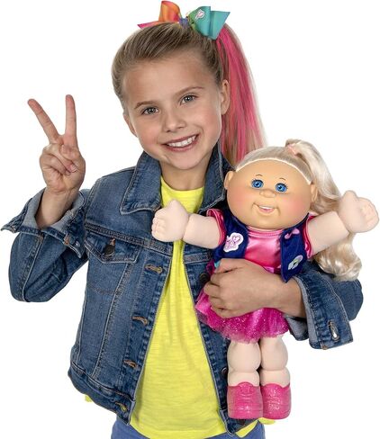 Cabbage Patch Kids, JoJo Siwa Doll, 14", Plush-Toy, Includes Sparkly Dress, Vest with Patches, Giant Hair Bow – with Birth Certificate, Birthdate, Birth Time in Saudi Arabia