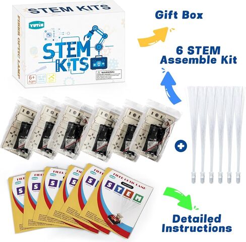 6 Set STEM Kits for Kids Age 6-8 8-10, Bulk Fiber Optic Lights Science Experiments for Classroom, STEM Activities Toys for Boys Girls 8-13 Year Old Gift, Circuit Building Kit, Electric Craft Projects in Saudi Arabia