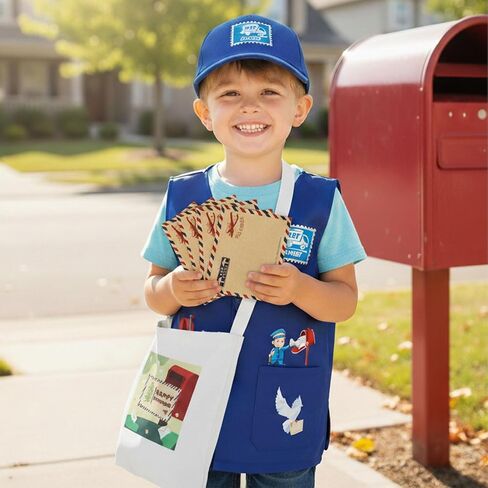 Mailman Costume for Kids Includes Mail Carrier Vest Hat Canvas Bag Mailman Pass Cards and Envelopes for Postman Career Day in Saudi Arabia