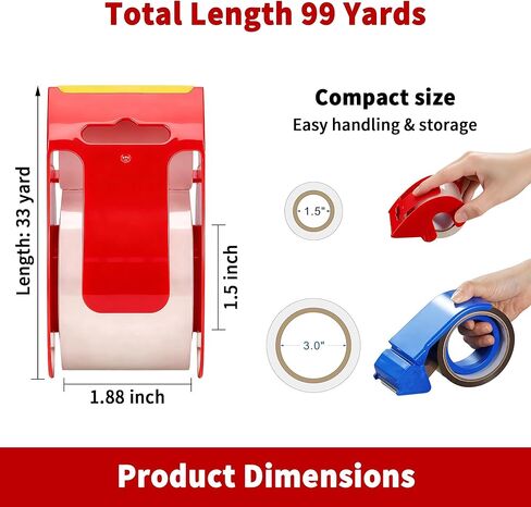 Silent Heavy Duty Packing Tape with Dispenser, Clear Noiseless Shipping Packaging Tape Rolls for Moving Boxes and Mailing Package, 2.7 mil, 1.88 Inch x 33 Yards, 1.5 Inch Core, 3 Pack in Saudi Arabia