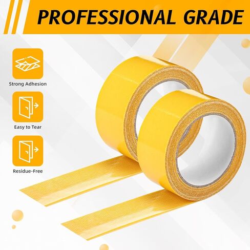 2 Rolls Double Sided Painters Masking Tape 2 Inch x 22 Yards Yellow Painters Tape Plastic Sheeting Containment Tapes for Painting Poly Hanging Tapes for Painting Remodeling DIY Protection in Kuwait