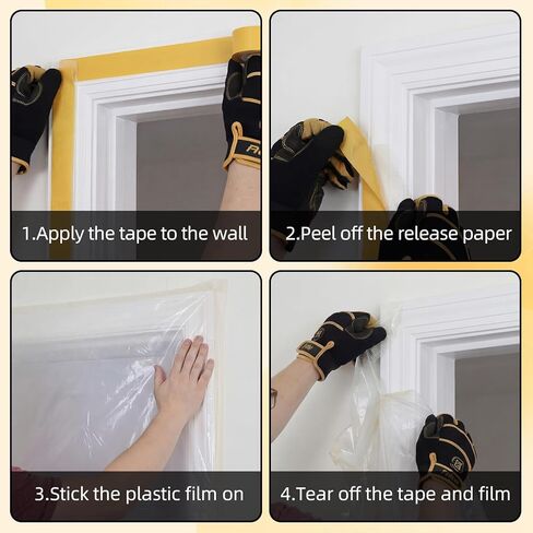 2 Rolls Double Sided Painters Masking Tape 2 Inch x 22 Yards Yellow Painters Tape Plastic Sheeting Containment Tapes for Painting Poly Hanging Tapes for Painting Remodeling DIY Protection in Kuwait