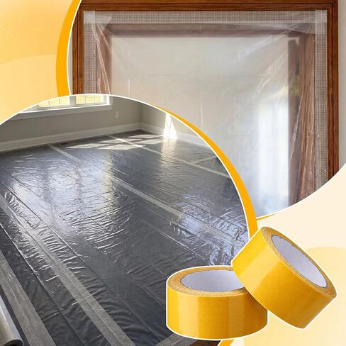 2 Rolls Double Sided Painters Masking Tape 2 Inch x 22 Yards Yellow Painters Tape Plastic Sheeting Containment Tapes for Painting Poly Hanging Tapes for Painting Remodeling DIY Protection in Kuwait