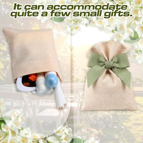 Windyun 30 Pcs Beige Small Burlap Gift Bags with Sage Green Bow, 6x4 Inch Rustic Boho Drawstring Favor Pouches, Reusable Linen Gift Bags for Wedding Bridal Shower Baby Shower Birthday Party Favors in Kuwait