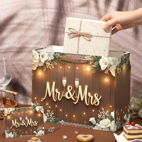Wedding Gift Bags Mr and Mrs Engagement Gift Bags Elegant Bridal Shower Gifts Bag With Tissue Paper Greeting Card Wedding Wrapping Paper Party Favor Bag for Mr&Mrs Engagement Party Supplies Decor in Saudi Arabia