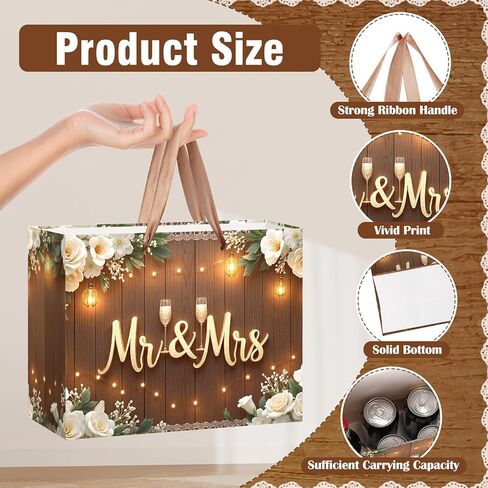 Wedding Gift Bags Mr and Mrs Engagement Gift Bags Elegant Bridal Shower Gifts Bag With Tissue Paper Greeting Card Wedding Wrapping Paper Party Favor Bag for Mr&Mrs Engagement Party Supplies Decor in Saudi Arabia