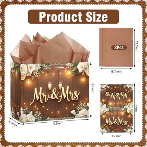 Wedding Gift Bags Mr and Mrs Engagement Gift Bags Elegant Bridal Shower Gifts Bag With Tissue Paper Greeting Card Wedding Wrapping Paper Party Favor Bag for Mr&Mrs Engagement Party Supplies Decor in Saudi Arabia