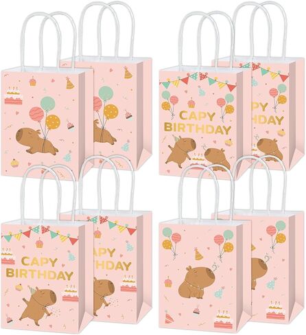 12 Pcs Capybara Birthday Party Decorations Capy Birthday Party Paper Gift Bags Cute Cartoon Capy Goodie Candy Bags with Handles for Snacks Candies Small Gifts Baby Shower Party Supplies Favors in Saudi Arabia