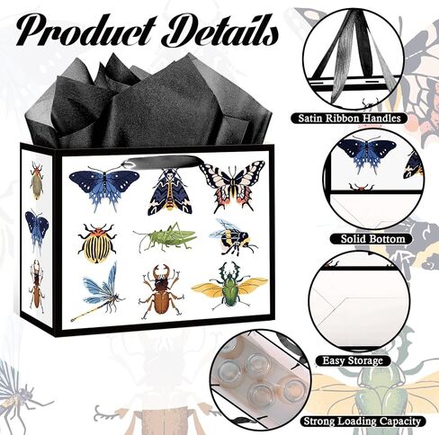 Wauprant Funny Bug Gift Bag for Boys Girls Bug Birthday Gift Bag with Wrapping Paper and Card Insect Butterfly Dragonfly Beetle Mantis Bag for Insect Lovers Baby Shower Bday Party Decor Supplies in Saudi Arabia