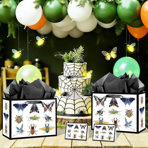 Wauprant Funny Bug Gift Bag for Boys Girls Bug Birthday Gift Bag with Wrapping Paper and Card Insect Butterfly Dragonfly Beetle Mantis Bag for Insect Lovers Baby Shower Bday Party Decor Supplies in Saudi Arabia