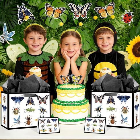 Wauprant Funny Bug Gift Bag for Boys Girls Bug Birthday Gift Bag with Wrapping Paper and Card Insect Butterfly Dragonfly Beetle Mantis Bag for Insect Lovers Baby Shower Bday Party Decor Supplies in Saudi Arabia