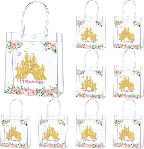 24Pcs Princess Birthday Party Favor Bags PVC Gift Snacks Bag With Handle 5.9 x 2.8 x 6.3 Inches Castle Floral Fairy Princess Theme Treat Candy Goodies Plastic Bag for Birthday Baby Shower Supplies in Saudi Arabia