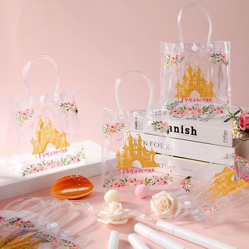 24Pcs Princess Birthday Party Favor Bags PVC Gift Snacks Bag With Handle 5.9 x 2.8 x 6.3 Inches Castle Floral Fairy Princess Theme Treat Candy Goodies Plastic Bag for Birthday Baby Shower Supplies in Saudi Arabia