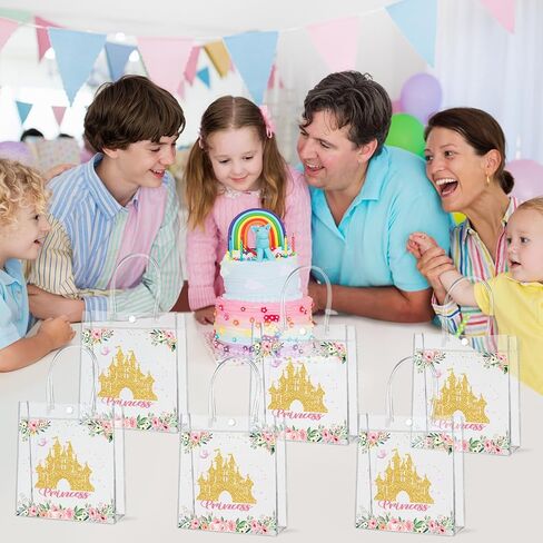 24Pcs Princess Birthday Party Favor Bags PVC Gift Snacks Bag With Handle 5.9 x 2.8 x 6.3 Inches Castle Floral Fairy Princess Theme Treat Candy Goodies Plastic Bag for Birthday Baby Shower Supplies in Saudi Arabia