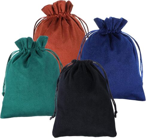 4 Pcs Velvet Gift Bag with Drawstring, 8 X 6 Inch Soft Velvet Pouch, Felt Velvets Drawstring Bag for Jewelry Bracelet Storage, Christmas Gifts, Board Games in Saudi Arabia