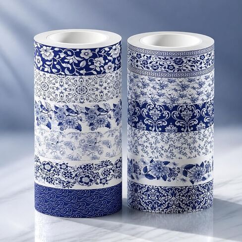 6PCS Blue & White Porcelain Style Semi-Matte Washi Tape – Chinese Pattern, Medium Adhesion Decorative Tape for Art, Craft, Journal, Gift Wrapping, Ideal for Holiday & Birthday Gifts in Kuwait