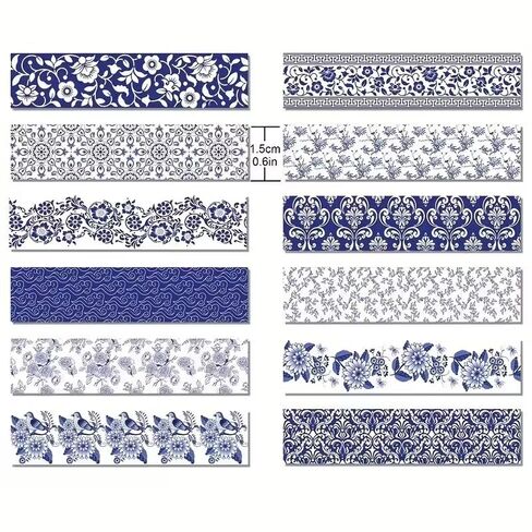 6PCS Blue & White Porcelain Style Semi-Matte Washi Tape – Chinese Pattern, Medium Adhesion Decorative Tape for Art, Craft, Journal, Gift Wrapping, Ideal for Holiday & Birthday Gifts in Kuwait
