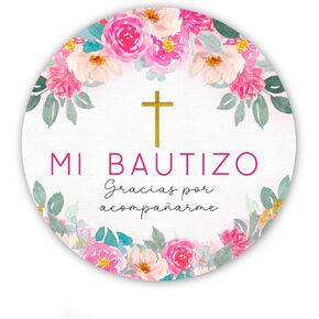 Mi Bautizo Spanish Baptism Party Favor Stickers - Pink Floral Design - 40 Count in Saudi Arabia