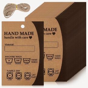 50Pack Handmade Care Instruction Tags, Material Care Instructions Cards Hand Made Fabric Instructions Tag Material Instruction Tags for Homemade Materials(Kraft Paper,2"x3") in Kuwait