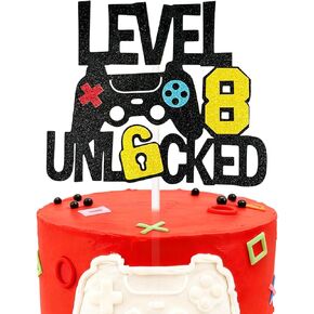 Level 8th Unlocked Cake Topper Happy 8 Birthday Cake Toppers Game Controller 8th Birthday Cake Decor - Video Play Game Movie Theme Party Supplies for Teenager in Saudi Arabia