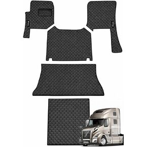 Floor Mat Set Compatible with Volvo VNL 860 Semi Truck – Black Faux Leather Floor Liners with Grey Stitching, Heavy-Duty Interior Protection, Easy to Clean, Custom Mats (Black/Grey) in Saudi Arabia