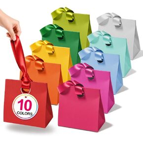 ANZNKU Small Gift Bags with Ribbon Handles Multicolor 10PCS Paper Gift Bags for Kids Candy Goodie Party Favor Jewelry, Reusable Gifts Wrap Bag Boxes for Birthday Party Baby Shower Wedding 7.9x3.5x7.1 in Saudi Arabia