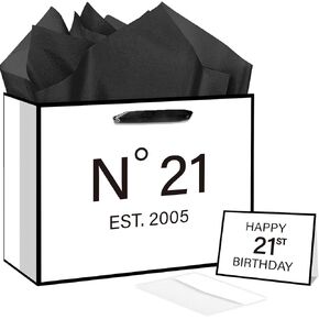 21st Birthday Gift Bag with Tissue Paper and Greeting Card N°21 EST.2005 21st Birthday Gifts Wrapping Paper Bag for Him Her Men Women, 21 Year-Old Present Wrap Bday Decorations Supplies in Saudi Arabia