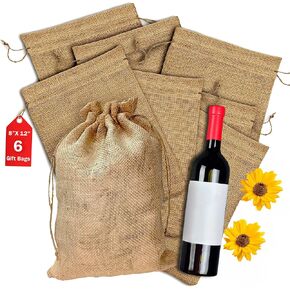 Burlap Bags with Drawstring (Pack of 6) - 8"X12" Natural Burlap Gift Bags with Finished Edges & Easy Closure | Small Gift Sack for Birthday, Christmas, Jewelry & Party Favors in Saudi Arabia