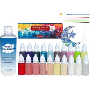 JAJADO 29PCS Water Marbling Painting Kit with High Gloss Air Dry Clay Glaze, Watercolor Paint Set for Craft, Acrylic Pouring Paint Perfect for Birthday, Easter, Halloween, Christmas, New Year Gifts in Saudi Arabia