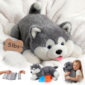 Mewaii Weighted Stuffed Animals with Microwavable Heating Pad - 5 lbs Adjustable, Heatable & Coolable Dog Stuffed Animal for Realistic Hug, Removable Inner Pad, Plush Gifts for Adults & Kids(23 Inch) in Saudi Arabia