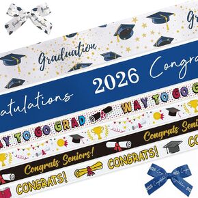 6 Rolls Graduation Ribbon 2026 Set, 2 Wide 1 Inch + 4 Narrow 3/8 Inch × 3 Yards Grosgrain White Congrats Grad Cap Class of 2026 for Graduation Party Gift Wrap Bouquet Cake Decor in Saudi Arabia