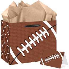 YXYASR Large Football Gift Bag, Sports Gift Bag with Tissue Paper and Greeting Card with Envelope, Football wrapping paper Bag for Birthday, Game Day Football Party Supplies in Kuwait