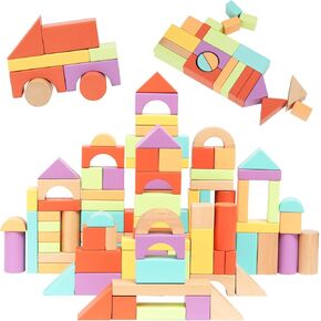 Nene Toys 100-Piece Wooden Building Blocks for Toddlers 1-3 - Soft Pastel Wood Blocks Set for Kids 1-4 - Montessori Stacking & Sorting Toy - FSC-Certified Construction Blocks Gift for Boys & Girls in Saudi Arabia