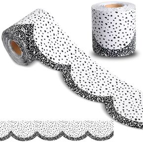 65 Feet Dot Bulletin Board Borders Trimmers Black and White Polka Dot Scalloped Bulletin Board Borders Trims for Office Classroom Chalkboard Blackboard Decor (Bowknot Dot) in Saudi Arabia