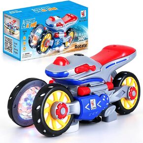 Light Up 360° Rotation Transforming Motorcycle Sensory Toy for Kids, 1PC, Bump and Go Toy Car with Cool Colorful Lights, Music and LED Effects, Motorcycle Sensory Toys for Toddlers, Birthday Gift in Kuwait