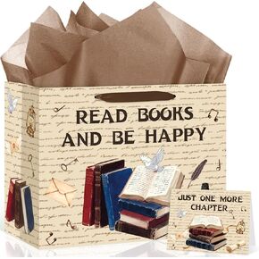 Book Theme Party Favors Supplies Pink Book Gift Bag with Wrapping Paper and Card Flowers Book Lovers Club Party Decorations Reading Books Wrapping Paper Bag Librarian Birthday Party Christmas Gifts in Kuwait
