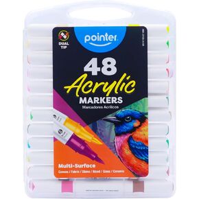 Pointer Acrylic Paint Markers – 24 Dual Tip Markers (48 Colors), Brush & Fine Tip, Multi-Surface Paint Pens for Rock Painting, Canvas, Wood, Glass, Ceramic & Fabric in Saudi Arabia