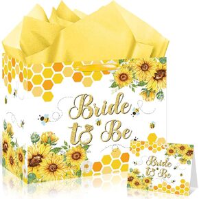 Large Bee Gift Bag with Tissue Paper and Greeting Card Cartoon Bee Birthday Baby Shower Party Treat Candy Bags with Handle Bumble Bees Gift Wrapping Paper Bags for Girls Boys Themed Party Supplies in Kuwait