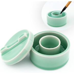 Chinese Calligraphy inkstone with Lid, Ceramic Sumi Inkwell, ink stone Prevents Drying, Ink Dish for Sumi, 10ml Capacity, 2.9 Inch for Small & Medium Brush Writing, Green color in Saudi Arabia