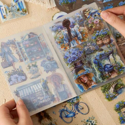 YagCu Yellow Blue Journaling Stickers, 40 Sheets Scrapbook Sticker, Seasons Junk Journal Supplies, Pre-Cut Aesthetic PET Materials for Adults, Decorative DIY Arts Crafts in Saudi Arabia
